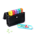 Miniatyrbillede 1 af 5: Pilleæske tabletæske medicinæske, ugentlig tabletæske 7 dage 4 rum stor Ｍmedicinæske Ｍmed imiteret lædertaske, sort
