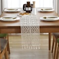 Miniatyrbillede 3 af 4: Bordløber Boho, 24x220CM Boho dekoration, bordløber beige med kvaster, til dekoration Boho, bryllup, brudebad, spisebord replika
