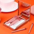 Miniatyrbillede 2 af 5: Bærbar lyserød mini makeup børste med spejl og etui