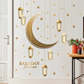 Pikkukuva 4 / 5: Ramadan-tarrat seinäkoristeluun, seinätaidekoristelu, kuu, tähdet, kirjaimet, itseliimautuvat tarrat, kultakoriste, seinätarrat
