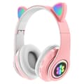 Pink Trådløse Katteøre Hovedtelefoner – Bluetooth LED Foldbar Mikrofon til Laptop/Telefon