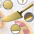 Miniatyrbillede 4 af 5: 5-delt kagesæt, kagebestik, kagebestik, gafler, rustfrit stål, tåler opvaskemaskine (guld)