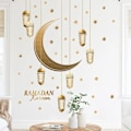 Pikkukuva 2 / 5: Ramadan-tarrat seinäkoristeluun, seinätaidekoristelu, kuu, tähdet, kirjaimet, itseliimautuvat tarrat, kultakoriste, seinätarrat