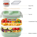 Miniatyrbilde 2 av 5: Divided lunsjboks 2-lags brødboks lunsjboks salatboks takeaway skole lunsjboks med skje sausbølle (grønn)