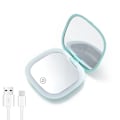 Miniatyrbillede 1 af 4: Lommespejl, kosmetisk spejl med 1X/3X forstørrelse, USB genopladelig LED håndspejl rejsespejl med dæmpbar og 2-sidet LED-lys, grøn