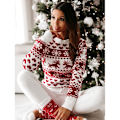 Miniatyrbillede 9 af 11: Kvinder julestrikket sweater julemandsprint trøje Red-FS4- Red M