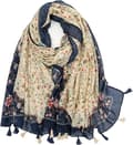Boho Scarf för Kvinnor Lättvikts Blommig Tryckt Scarf Höst Vinter Mode Fransad Scarf-FS-