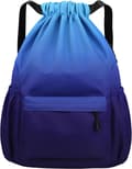 Drawstring Gym Bag, Large Drawstring Bags with Mesh Pockets, Waterproof Nylon Drawstring Bag, Drawstring Gym Bag-FS- Cyan