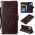 Embossed Mandala Flower Stand Wallet Leather Case for Samsung Galaxy A40 Brown