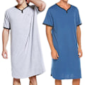 Miniatyrbilde 1 av 8: Herrer Kortermet Lange Nattkjoler Nattkjole Pyjamas Innendørs W grå-FS1- grey 3XL