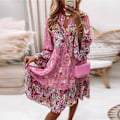 Miniatyrbilde 2 av 7: Kvinner Sommer Langermet Kjoler Blomstertrykk Strand Minikjole Pink-FS2- Pink 3XL