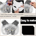 Miniatyrbilde 2 av 5: Kattemaske med pels og nettingøye, tomme papirmasker for DIY, hvite malepapirmasker, kattemaske for DIY Halloween Mardi Gras-fest-FS3- Pig-29pcs
