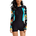 Miniatyrbilde 2 av 5: Dame badedrakt i ett stykke langermet rashguard dame våtdrakt atletisk badedrakt surfing dykking glidelås foran badetøy svømmedrakt Xd1 Black x Printed Black x Printed XL