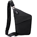 Miniatyrbild 1 av 5: Slingväska, lätt crossbody axelväska bröstväskor dagsryggsäck, en rem stöldskyddsslingväska för kvinnor män DB svart black-FS5- black left shoulder