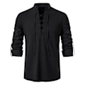 Miniatyrbillede 1 af 3: Piratskjorte med snøre til mænd, langærmet standkrave T-shirt black-FS1- black M