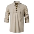 Miniatyrbilde 1 av 3: Piratbluse med snøring og lange ermer for menn, aprikos apricot XL