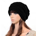 Miniatyrbilde 1 av 2: Kvinne Strikket Slapp Hatt Beanie Vinter Skilue - stock-FS1- Black