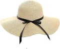 Women's Straw Hat Summer Beach Sun Hat Floppy & Foldable with Large Wide Brim & Bowknot Band UPF50
