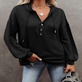 Miniatyrbillede 6 af 7: Hættetrøje til Kvinder Teen Toppe Langærmet Oversize Pullover-Sort - Perfet-FS2- XL