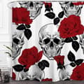 Skull Duschdraperi Ros Skull Halloween All Saints' Day Svart &