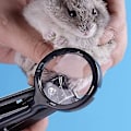 Pikkukuva 2 / 4: Hamsterin kynsileikkuri suurennuslasilla - Turvallinen kynsienhoito