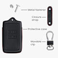 Miniatyrbild 4 av 5: Fodral Kompatibelt med Renault Smart Key 4-knapp (Endast Keyless Go) - Svart-Röd-Äkta Läder Bilnyckelfodral med Nyckelring-FS1-