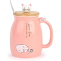 Miniatyrbillede 1 af 5: Morgenmadskrus Gave til Venner Kat Kaffe Krus Kanin Te Kop med Låg Ske-FS4- Pink