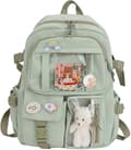 Backpack with Kawaii Pin and Accessories, 40*30*11 cm (Green)-FS-