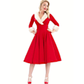 Miniatyrbilde 1 av 5: Luddig ensfarget vintage V-hals julefest-midikjole, dameklær XXL-FS1-