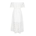 Pikkukuva 2 / 3: Boheemi pitsinen maksimekko naisille, valkoinen rantamekko, lyhythihainen off-shoulder mekko-yu-FS4- S