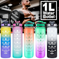 Miniatyrbild 9 av 11: 2-pack - 1 l vattenflaska med sugrör och timer Black