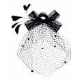 Miniatyrbilde 4 av 4: Hårbøyle med sløyfe, fascinatorhatt, fjær, slør, netting og korte blonder