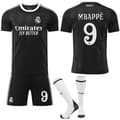 25-26 Real Madrid Børn Voksen Sort Trænings Fodboldtrøje Sæt (Inklusive Strømper) Nr.9 Mbappé-FS- No.9 Mbappé L