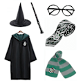 Miniatyrbillede 1 af 2: Harry Potter 6 stk. Sæt Magisk Troldmand Udklædning Kappe Kostume Z - Perfekt grøn green 145cm (9-10 years)