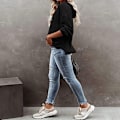 Miniatyrbillede 6 af 7: Hættetrøje til Kvinder Teen Toppe Langærmet Oversize Pullover-Sort - Perfet-FS2- M