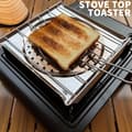 Miniatyrbillede 3 af 9: Brødrister til komfur i rustfrit stål med foldbart håndtag til camping og køkken 21.49x19.99cm Silver