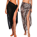 Miniatyrbilde 10 av 10: Lang Sarong Cover Up for Kvinner Chiffon Strandkappe SVART-FS1- black