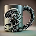 Miniatyrbilde 3 av 3: Ny Xenomorph Krus Formet Kopp Varmeoverføring Flat 3D Effekt Kaffekopp 500ml-X44-