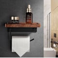 Miniatyrbillede 2 af 4: Stansfri toiletpapirholder Lys Luksus Toilet Massivt træ Vægmonteret håndklædeholder (20 cm lang ikke-porøs sort papirhåndklædeholder)-XF10-