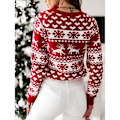 Miniatyrbillede 8 af 11: Kvinder julestrikket sweater julemandsprint trøje Red-FS4- Red S