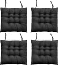 4 stk Stolputer til Spisestoler 40 x 40 cm Komfortable Stolputer, Kjøkkenstolputer med Stropper Svart-FY-