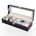 Miniatyrbillede 1 af 5: Watchbox Klockboks til 6 ure - Sort med hvid syning black 775