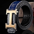 Miniatyrbilde 5 av 5: Ny Stil Business Fritid Ekte PU Lær H Glatt Spenne Litchi Korn Belte For Menn (FMY) Blue   Golden