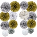 Miniatyrbillede 1 af 5: 16 stk. assorterede silkepapirspomponer, pomponer, blomster, håndlavede bryllupsfestdekorationer, kugler, guld s Glold Silver