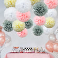 Miniatyrbilde 5 av 5: 16 stk assorterte silkepapir-pomponger, pom pom blomster håndlagde bryllupsfest dekorasjonsballer, grånyanse Grey Shade