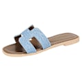 Miniatyrbilde 1 av 2: Tøfler for kvinner å ha på seg utendørs 2024 nye ins trend sommer får mønster sandaler fasjonable strand flate skinn Denim Denim 37