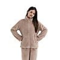 Miniatyrbild 1 av 4: Kvinnors fluffiga pyjamas set kvarts dragkedja fleece 2 delar Sherpa pullover byxor set fuzzy sovkläder, ljusbrun L (130 catties - 150 catties)