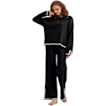 Miniatyrbillede 3 af 5: Damesportstøj, sweatre, oversized casual lange ærmer, pullovere, højtaljede vidde bukser, casual jakkesæt Sort S