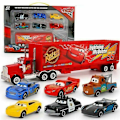 Miniatyrbilde 1 av 5: 7-delt Cars 2 Lightning Mcqueen Racer Car & Mack Truck Set Presenter - WELLNGS