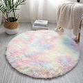 Miniatyrbilde 1 av 5: Runde, fluffy regnbuetepper for jenterom, lodden sirkelteppe for barn jenter soverom barnerom interiør (120 cm * 120 cm)